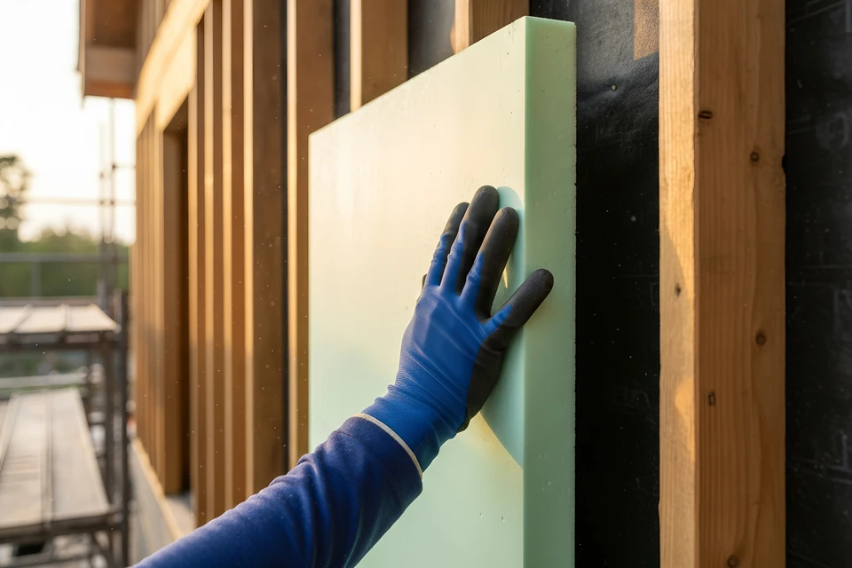 Scène intérieure avec radiateur blanc et maquette de maison en bois posée dessus
